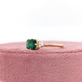 East West Emerald Ring w Earth Mined Diamonds in Solid 14K Gold | EM 7x5mm