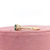 East West Emerald Ring w Earth Mined Diamonds in Solid 14K Gold | EM 7x5mm