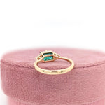 East West Emerald Ring w Earth Mined Diamonds in Solid 14K Gold | EM 7x5mm