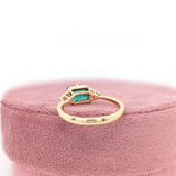 East West Emerald Ring w Earth Mined Diamonds in Solid 14K Gold | EM 7x5mm