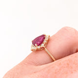 2.1cts Red Ruby Ring w Earth Mined Diamonds in Solid 14k Yellow Gold | Pear 9x7mm | July Birthstone