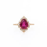 2.1cts Red Ruby Ring w Earth Mined Diamonds in Solid 14k Yellow Gold | Pear 9x7mm | July Birthstone