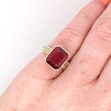 5.5ct Red Ruby Ring w Earth Mined Diamonds in Solid 14K Gold | Emerald Cut 10x8mm