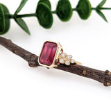 5.5ct Red Ruby Ring w Earth Mined Diamonds in Solid 14K Gold | Emerald Cut 10x8mm