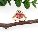 5.5ct Red Ruby Ring w Earth Mined Diamonds in Solid 14K Gold | Emerald Cut 10x8mm