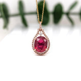 5.2ct Red Ruby Pendant w Earth Mined Diamonds in Solid 14K Rose Gold | Oval 11x9mm
