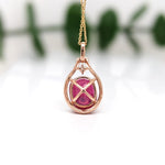 5.2ct Red Ruby Pendant w Earth Mined Diamonds in Solid 14K Rose Gold | Oval 11x9mm