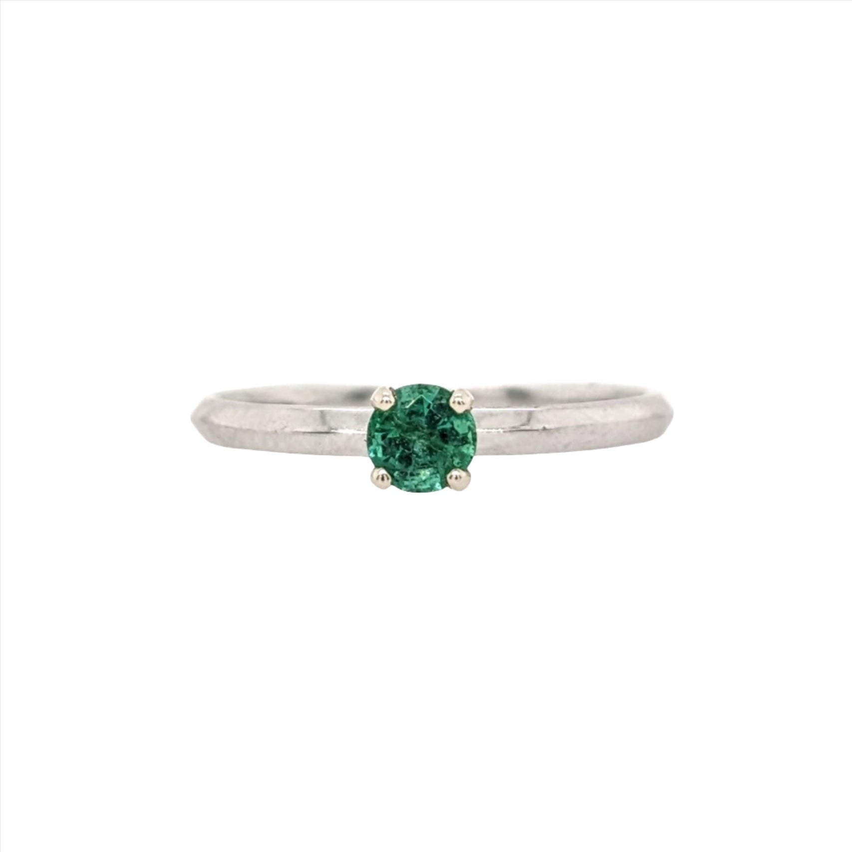 Solitaire Emerald Ring in Solid 14K Gold | Round 4mm | May Birthstone