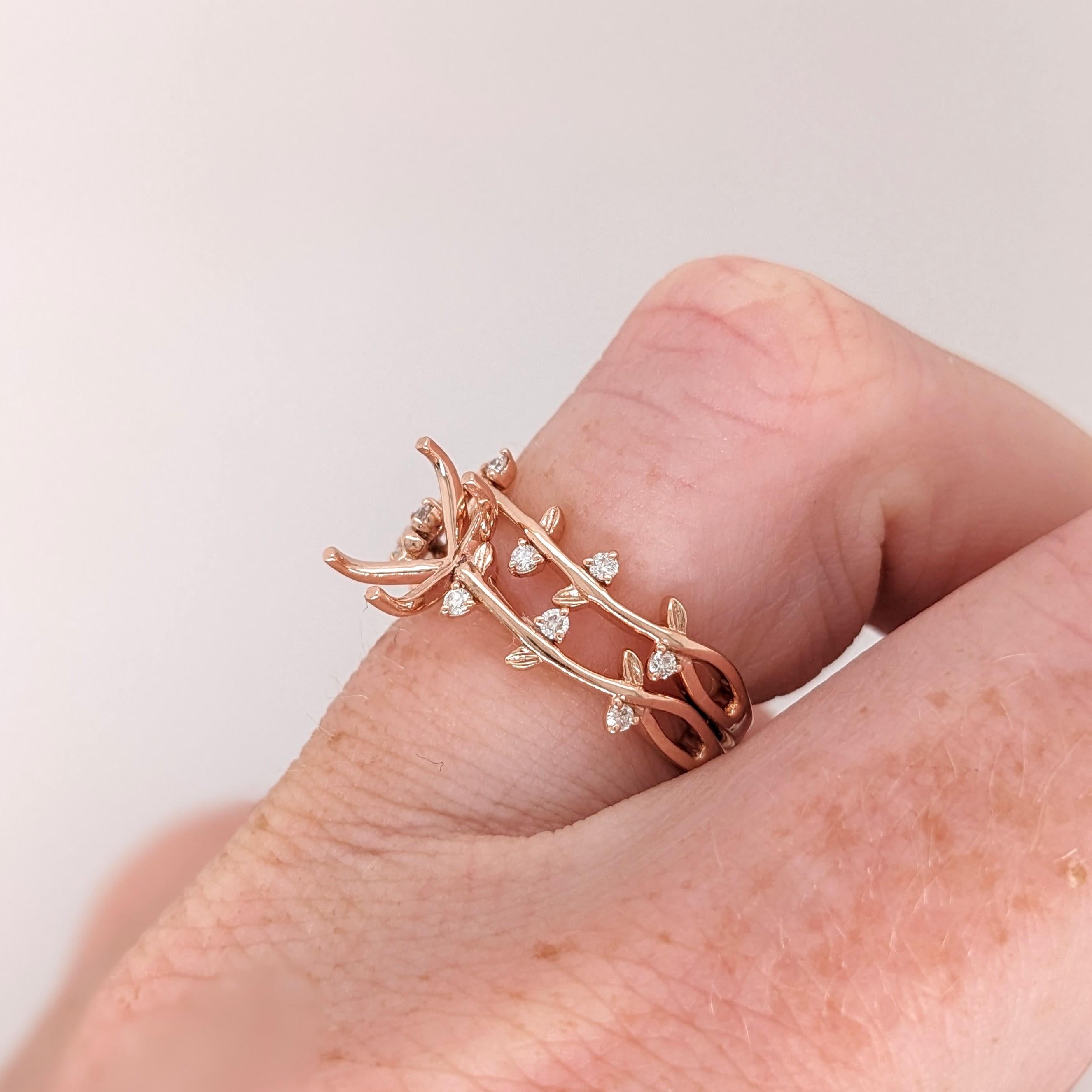 Ring Semi Mount w Earth Mined Diamonds in Solid 14K Gold | EM 7x5mm