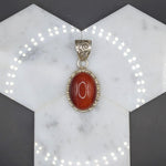 Natural Carnelian Pendant in Solid Vermeil | Cabochon Cut | Oval Shape