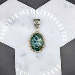 Natural Algae Agate Pendant in Solid Vermeil | Oval Shape | Cabochon Cut | Bezel
