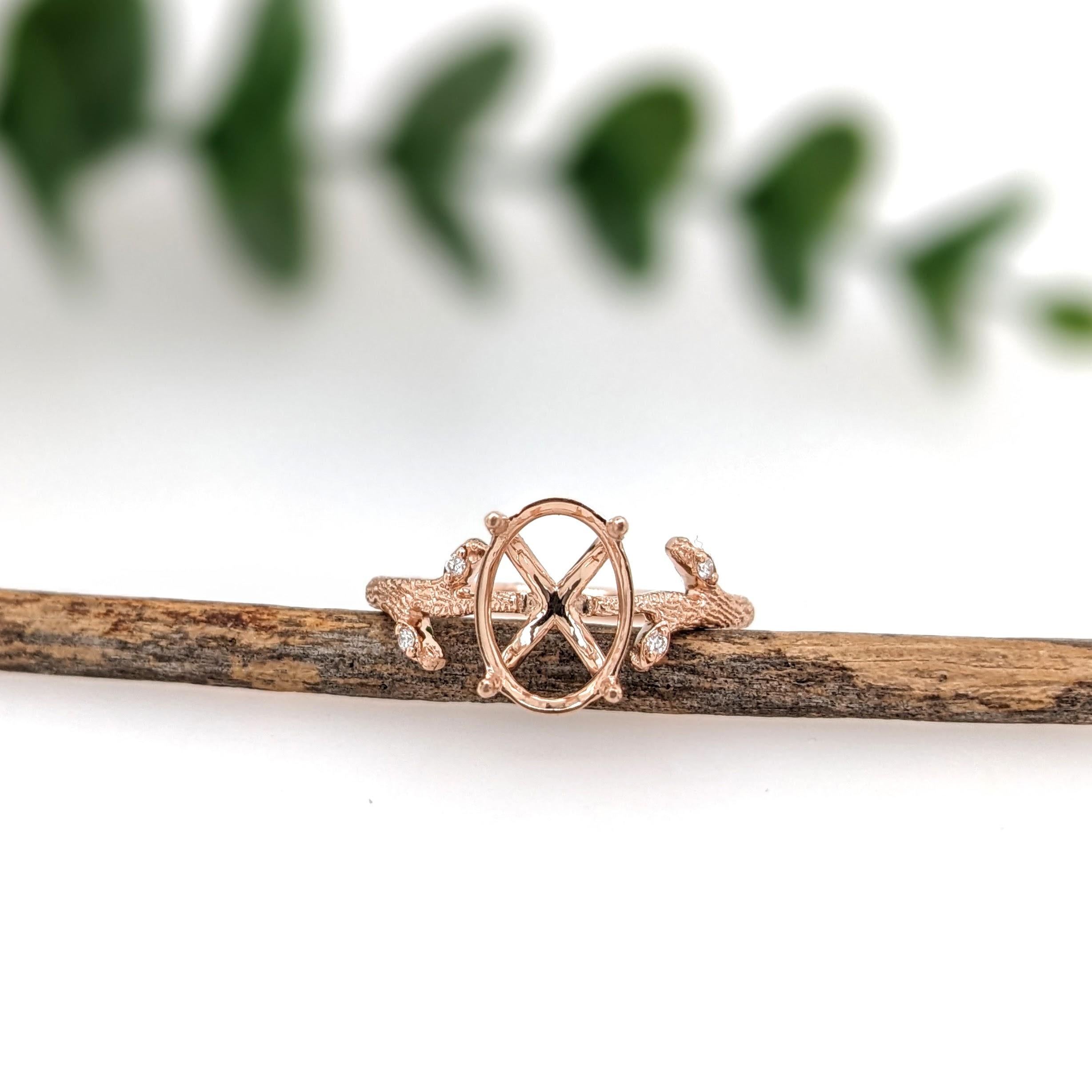 Ring Semi Mount w Earth Mined Diamonds in Solid 14K Gold | Oval 10x7.5mm