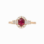 Red Ruby Ring w Earth Mined Diamonds in Solid 14K Yellow Gold | Oval 5.5x4mm