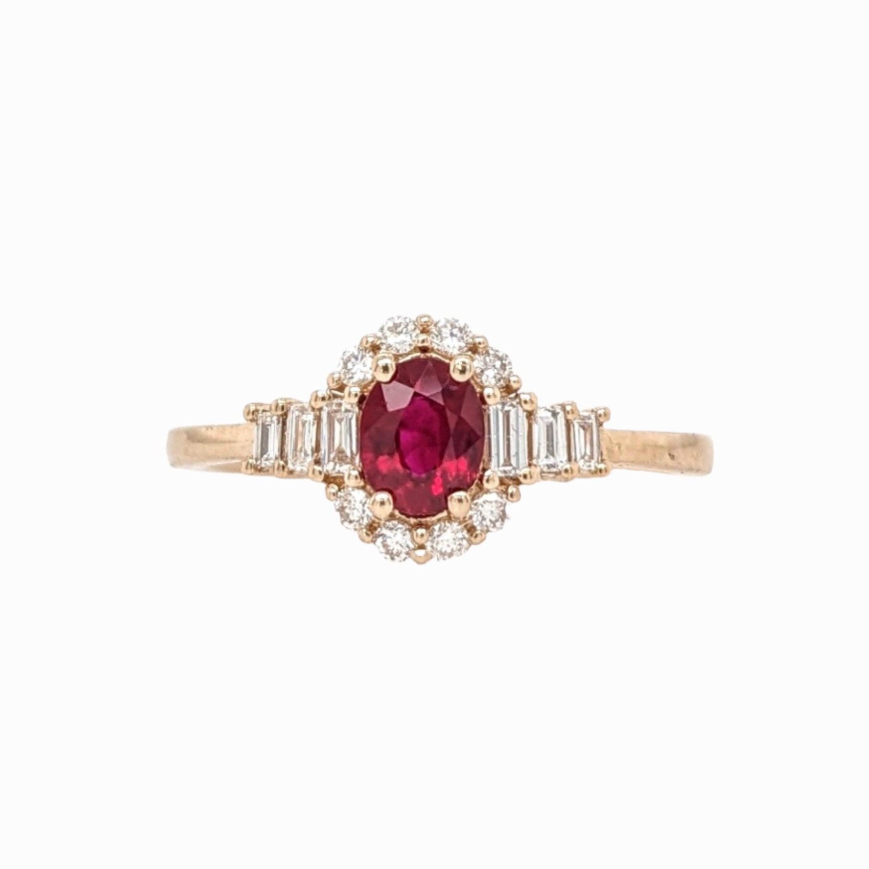 Red Ruby Ring w Earth Mined Diamonds in Solid 14K Yellow Gold | Oval 5.5x4mm
