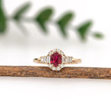 Red Ruby Ring w Earth Mined Diamonds in Solid 14K Yellow Gold | Oval 5.5x4mm
