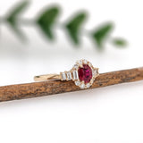 Red Ruby Ring w Earth Mined Diamonds in Solid 14K Yellow Gold | Oval 5.5x4mm