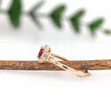 Red Ruby Ring w Earth Mined Diamonds in Solid 14K Yellow Gold | Oval 5.5x4mm