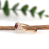 Red Ruby Ring w Earth Mined Diamonds in Solid 14K Yellow Gold | Oval 5.5x4mm