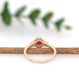 Red Ruby Ring w Earth Mined Diamonds in Solid 14K Yellow Gold | Oval 5.5x4mm