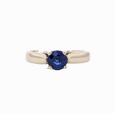 Blue Sapphire Solitaire Ring in Solid 14K White Gold | Round 5mm