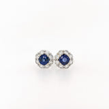 Blue Sapphire Stud Earrings w Earth Mined Diamonds in Solid 14K Gold | Round 4mm