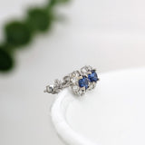 Blue Sapphire Stud Earrings w Earth Mined Diamonds in Solid 14K Gold | Round 4mm
