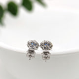 Blue Sapphire Stud Earrings w Earth Mined Diamonds in Solid 14K Gold | Round 4mm