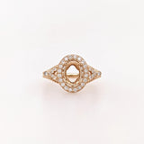 Ring Semi Mount w Earth Mined Diamonds in Solid 14K Gold | Oval 8x6mm