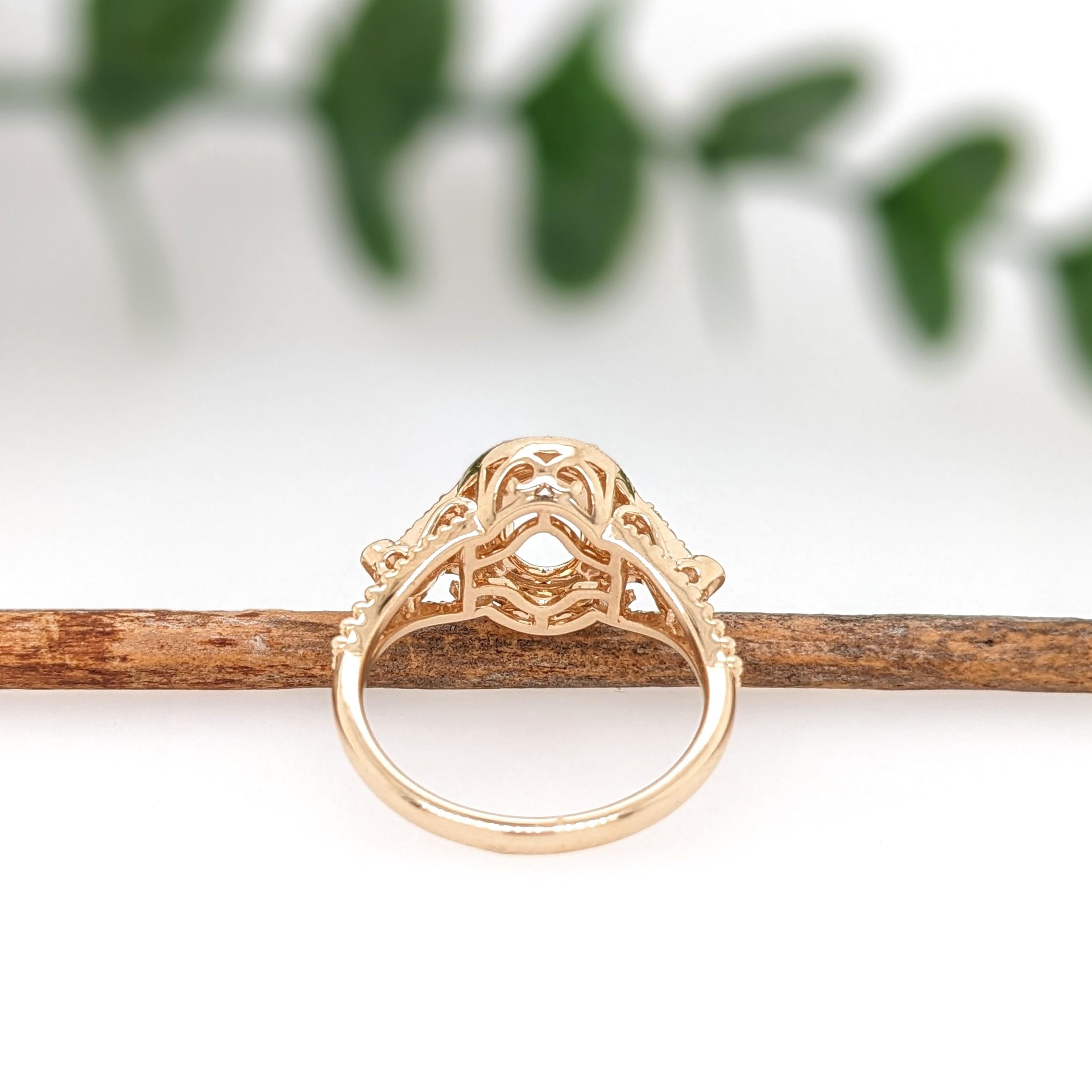 Ring Semi Mount w Earth Mined Diamonds in Solid 14K Gold | Oval 8x6mm