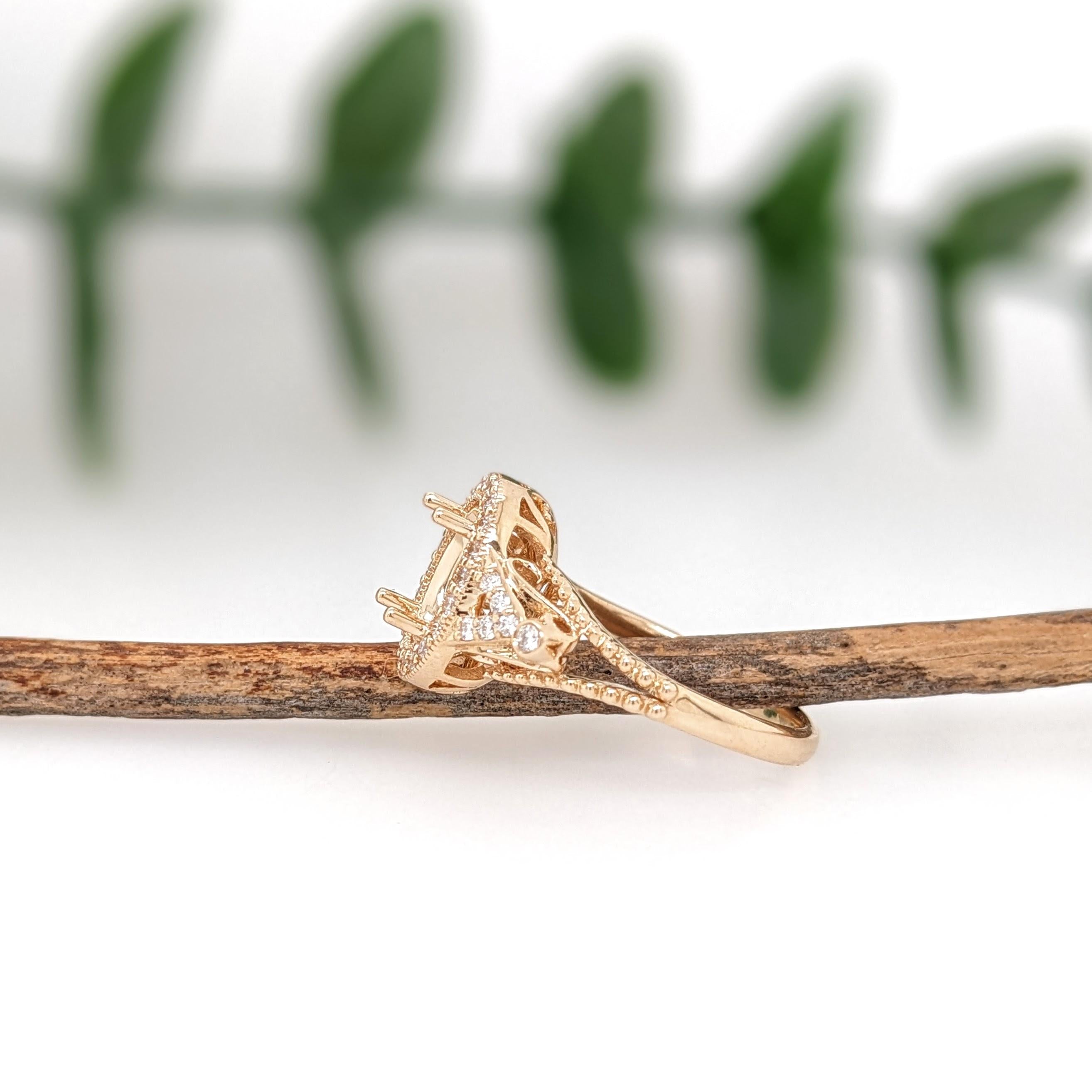 Ring Semi Mount w Earth Mined Diamonds in Solid 14K Gold | Oval 8x6mm