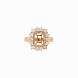 Alice Ring Semi Mount w Earth Mined Diamonds in Solid 18K Gold | Emerald Cut
