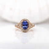 1.5ct Tanzanite Ring w Earth Mined Diamonds in Solid 14K Yellow Gold | Oval 8x6mm