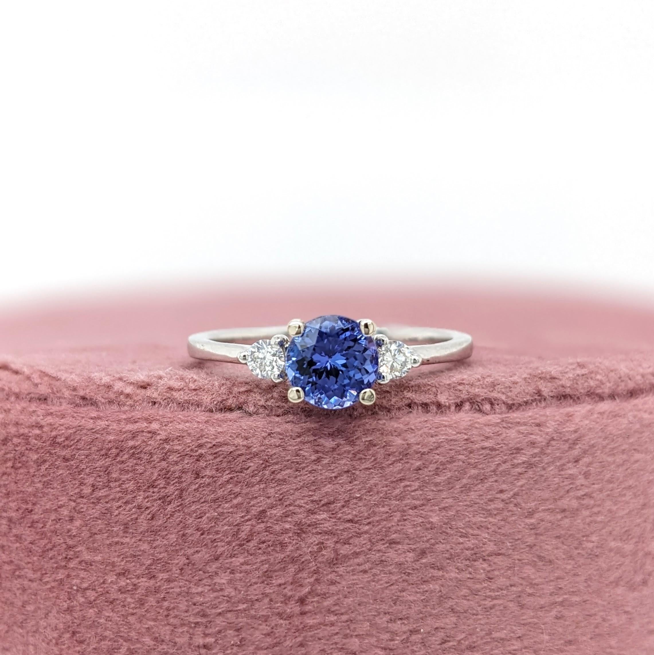 1ct Tanzanite Ring w Earth Mined Diamonds in Solid 14K Gold | Round 6mm