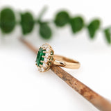Alice 2.7cts Emerald Ring w Earth Mined Diamonds in 18K Yellow Gold | Emerald cut 10x7.5mm