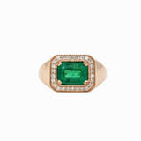 1.6ct GIA Certified Colombian Emerald East West Ring w Earth Mined Diamonds in Solid 14K Yellow Gold | Emerald Cut 8x6mm