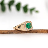 1.6ct GIA Certified Colombian Emerald East West Ring w Earth Mined Diamonds in Solid 14K Yellow Gold | Emerald Cut 8x6mm