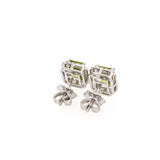 Peridot Stud Earrings w Natural Diamond Halo in Solid 14K Gold | EM 7.5x5.5mm