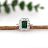 1.2ct Emerald Ring w Earth Mined Diamonds in Solid Dual Tone Gold | Emerald Cut 8x6mm