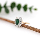 1.2ct Emerald Ring w Earth Mined Diamonds in Solid Dual Tone Gold | Emerald Cut 8x6mm