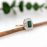 1.2ct Emerald Ring w Earth Mined Diamonds in Solid Dual Tone Gold | Emerald Cut 8x6mm