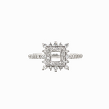 Ring Semi Mount w Earth Mined Diamonds in Solid 14K Gold | Princess Cut 4mm