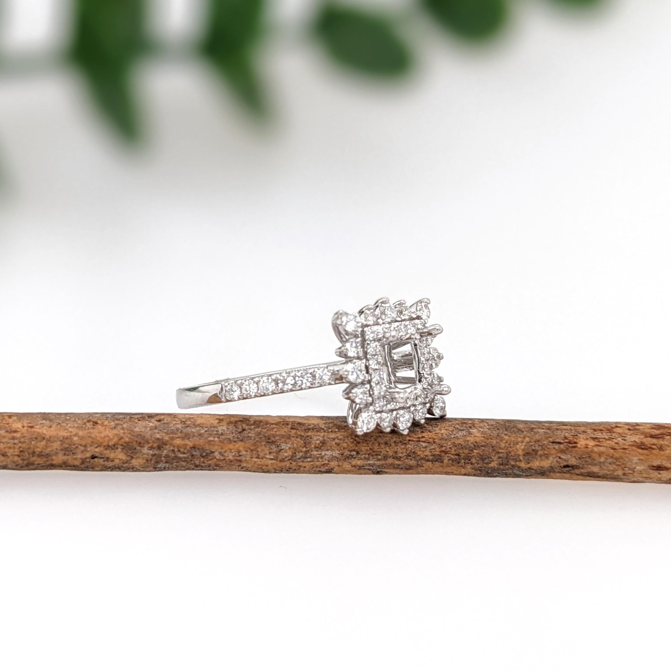 Ring Semi Mount w Earth Mined Diamonds in Solid 14K Gold | Princess Cut 4mm