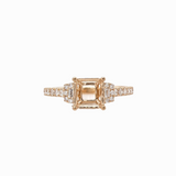Ring Semi Mount w Earth Mined Diamonds in Solid 14K Gold | Emerald Cut 6mm
