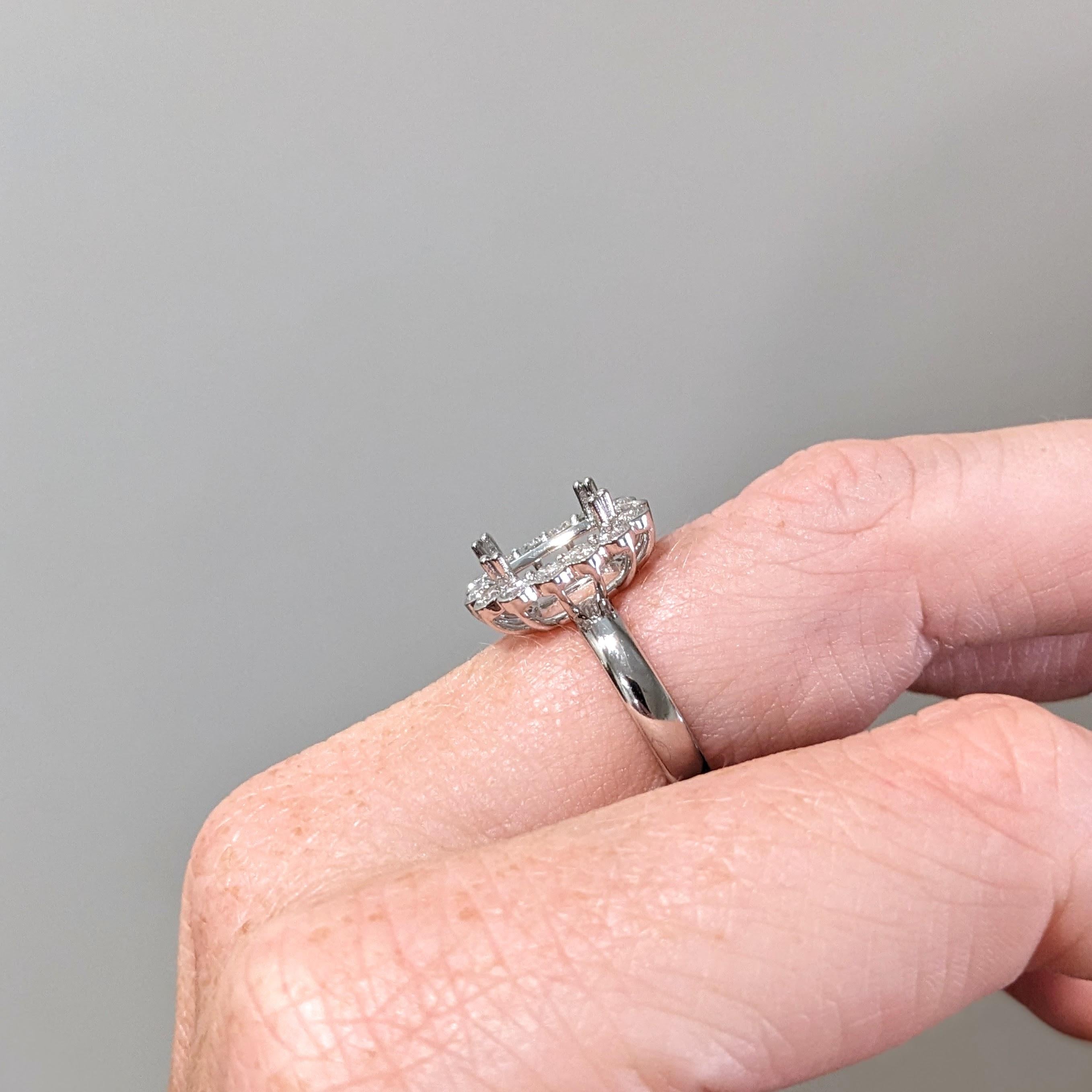 Ring Semi Mount w Earth Mined Diamonds in Solid 14K Gold | Cushion 9.5 x 7.5 mm