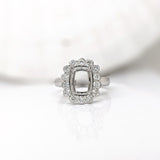 Ring Semi Mount w Earth Mined Diamonds in Solid 14K Gold | Cushion 9.5 x 7.5 mm