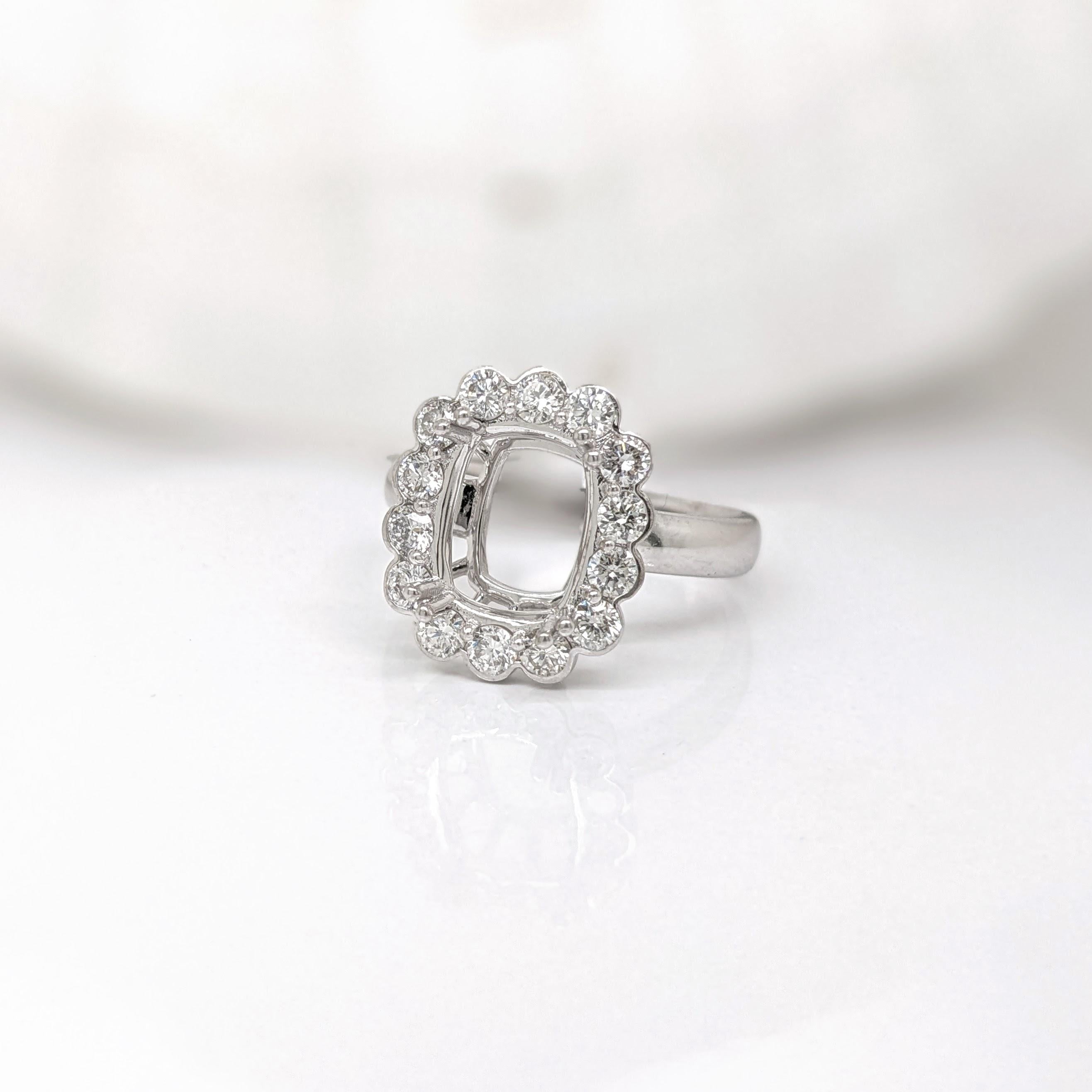 Ring Semi Mount w Earth Mined Diamonds in Solid 14K Gold | Cushion 9.5 x 7.5 mm