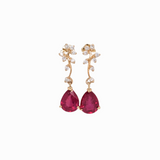 Red Ruby Vine Earrings w Earth Mined Diamonds in Solid 14K Gold | Pear Shape 9x7mm