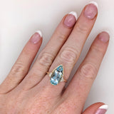 Statement Ring Setting w Trillion Diamond Accents in 14K Solid Gold | Pear