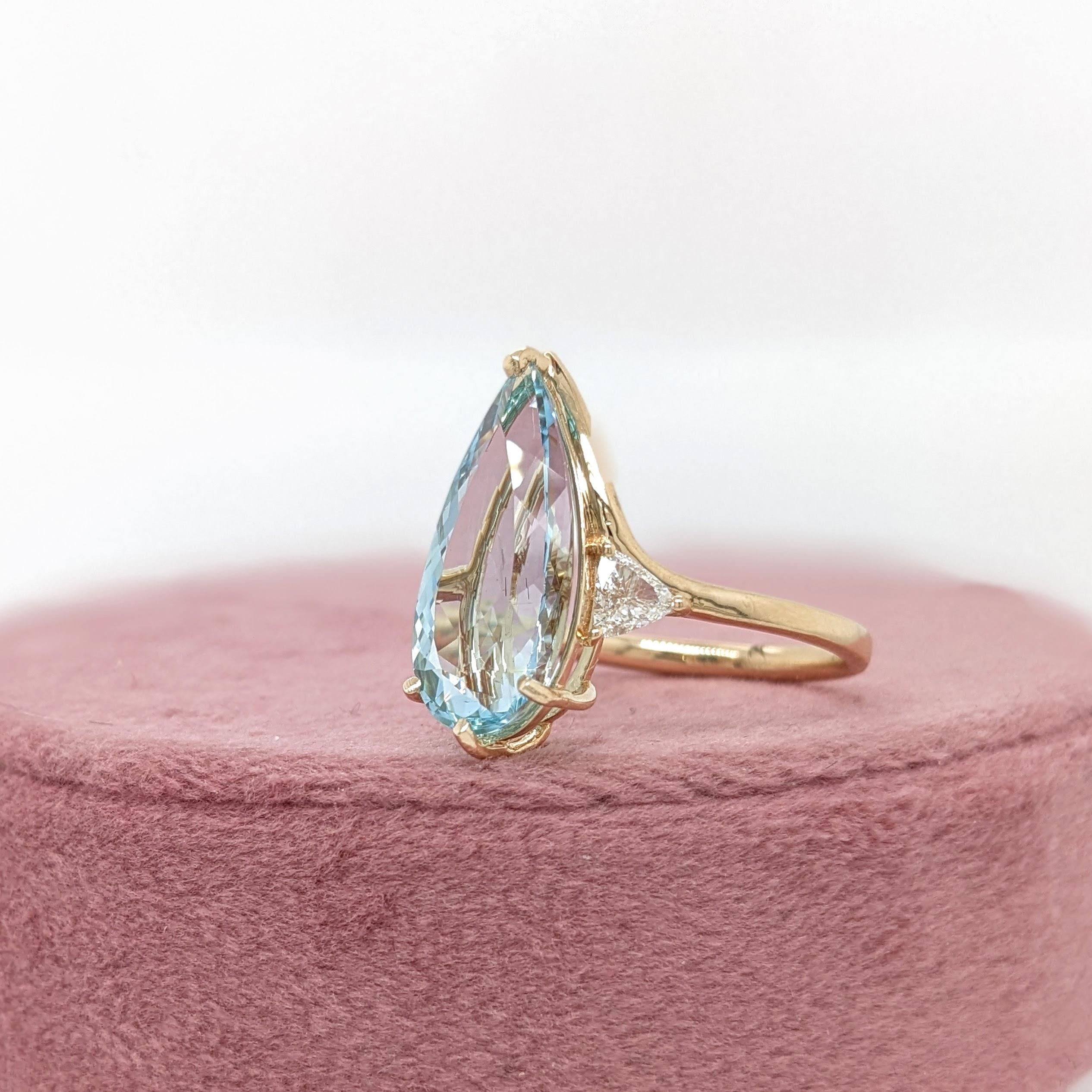 Statement Ring Setting w Trillion Diamond Accents in 14K Solid Gold | Pear