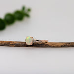 Opal Ring w Earth Mined Diamonds in Solid 14K Gold | Oval 7x5mm